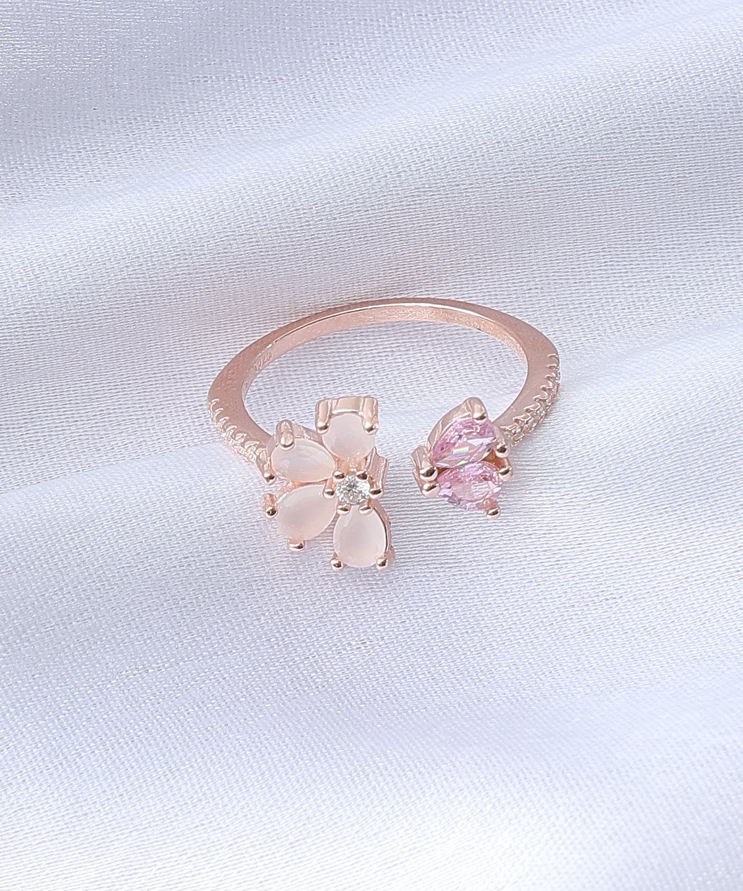 Siora Jewels Flutter Duo Butterfly 925 Silver Ring for Women | Rhodium Finish with Pink Enamel & Zircon Sparkle