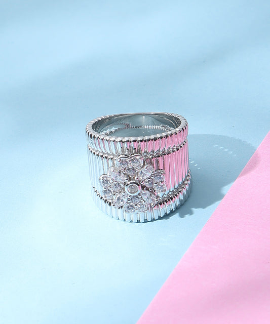 Siora Jewels Crowned Glory 925 Sterling Silver Ring for Women | Rhodium Finish with Pavé Zircon Crown Design