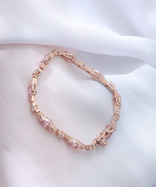 Siora Jewels Pink Cluster 925 Silver Bracelet for Women | Rose Gold Finish with Pink Stone & Zircon Detailing