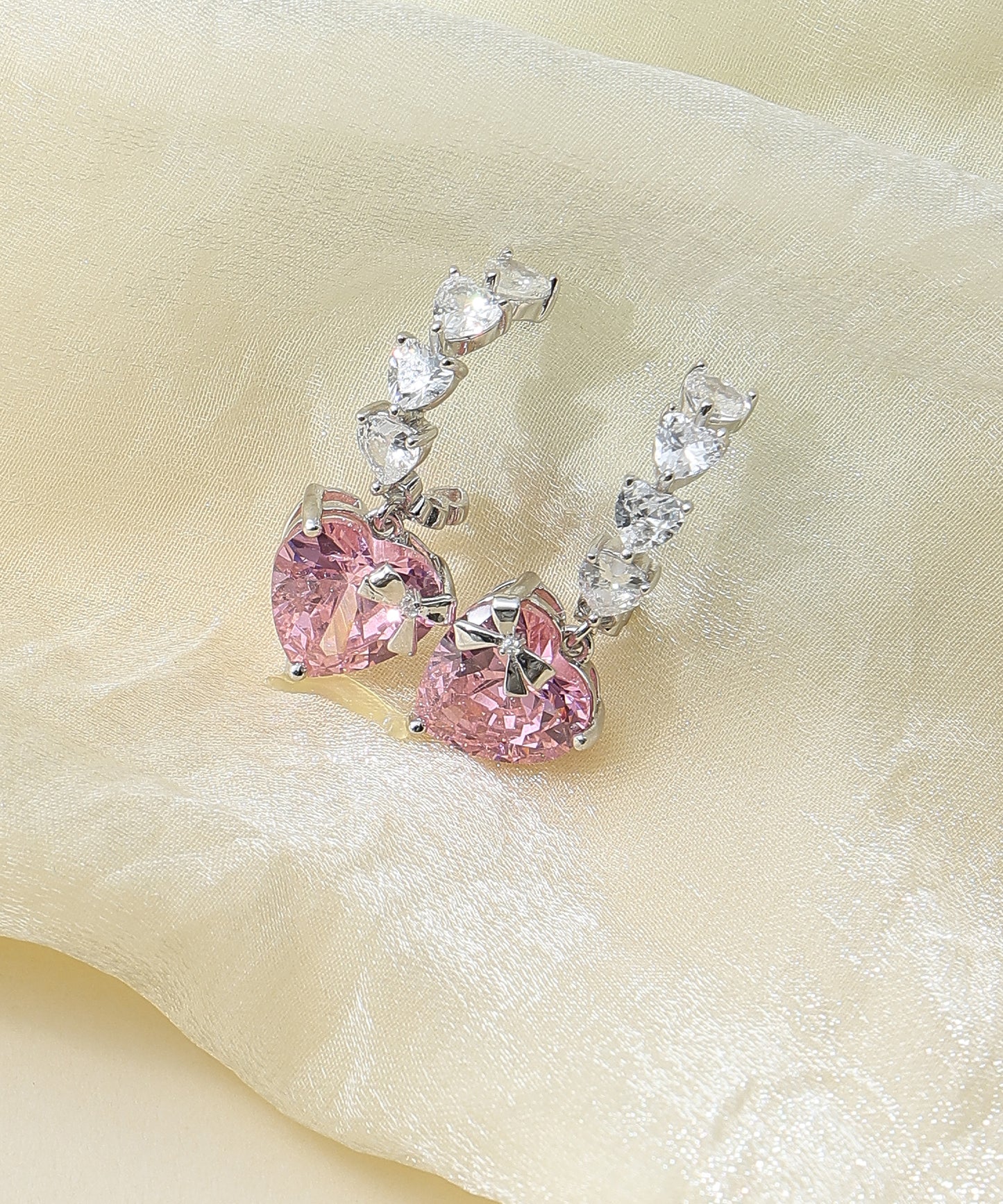Siora Jewels Pink Heart CZ 925 Silver Earrings for Women | Rhodium Finish with Sparkling Stone Detailing