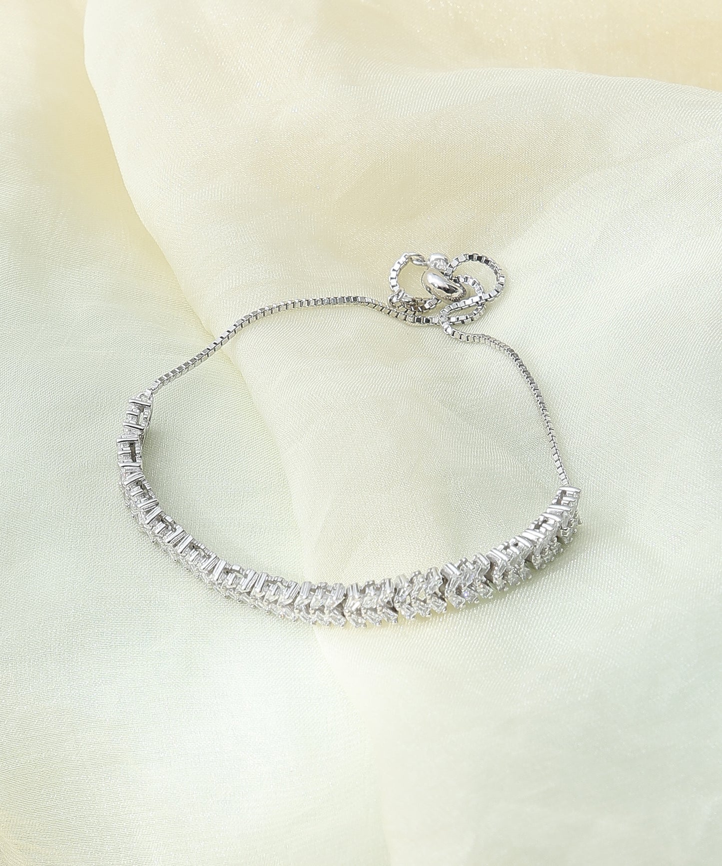 Siora Jewels White CZ 925 Silver Adjustable Bracelet for Women | Rhodium Finish with Minimal Detailing