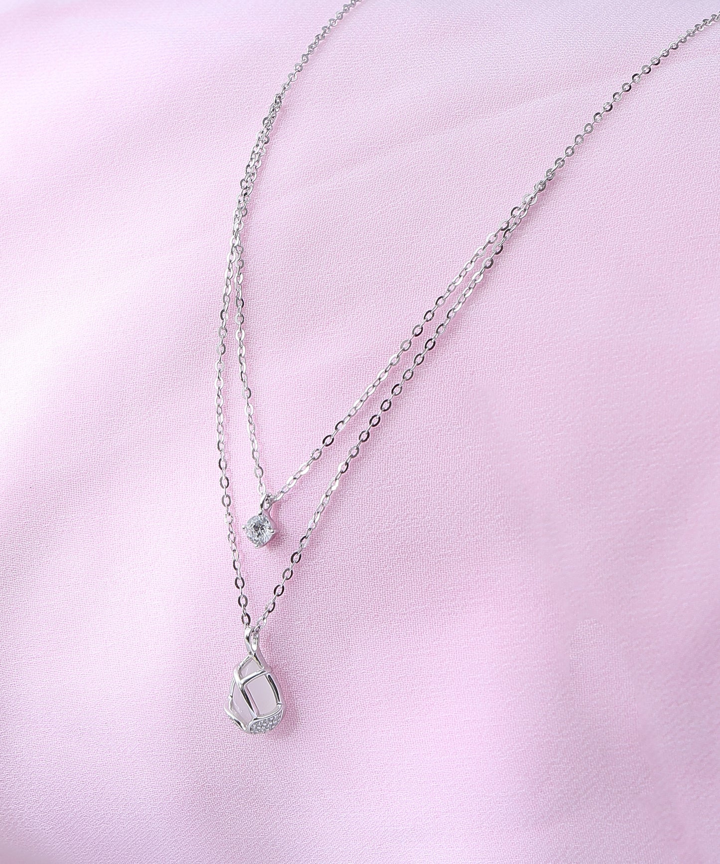 Siora Jewels Lustre Hexa 925 Silver Pendant for Women | Rhodium Finish Hexagon Necklace with Zircon Detailing