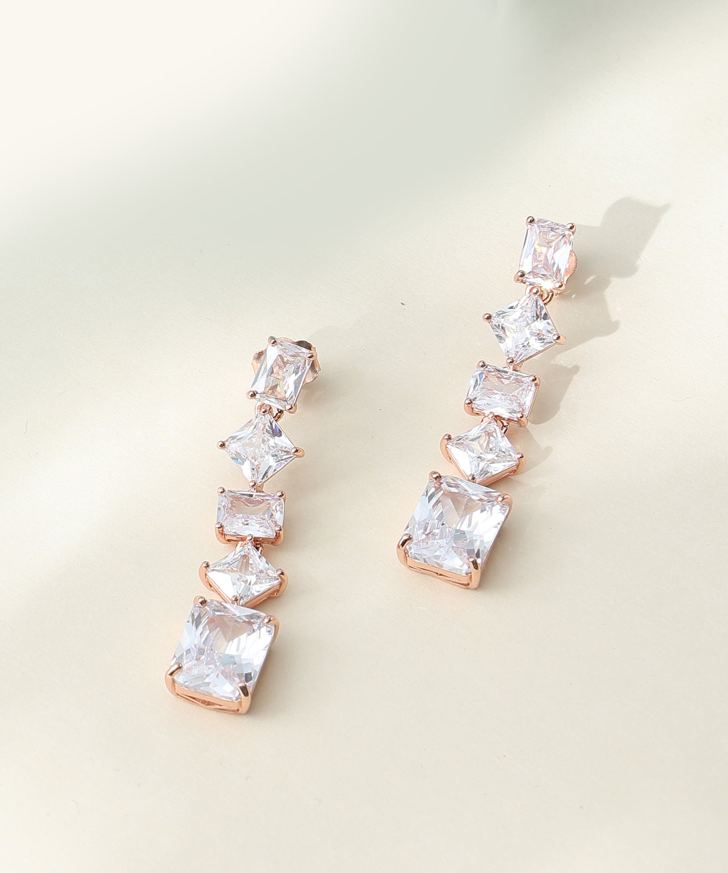 Siora Jewels CZ Drop 925 Silver Earrings for Women | Rose Gold Finish with Multi-Stone Detailing