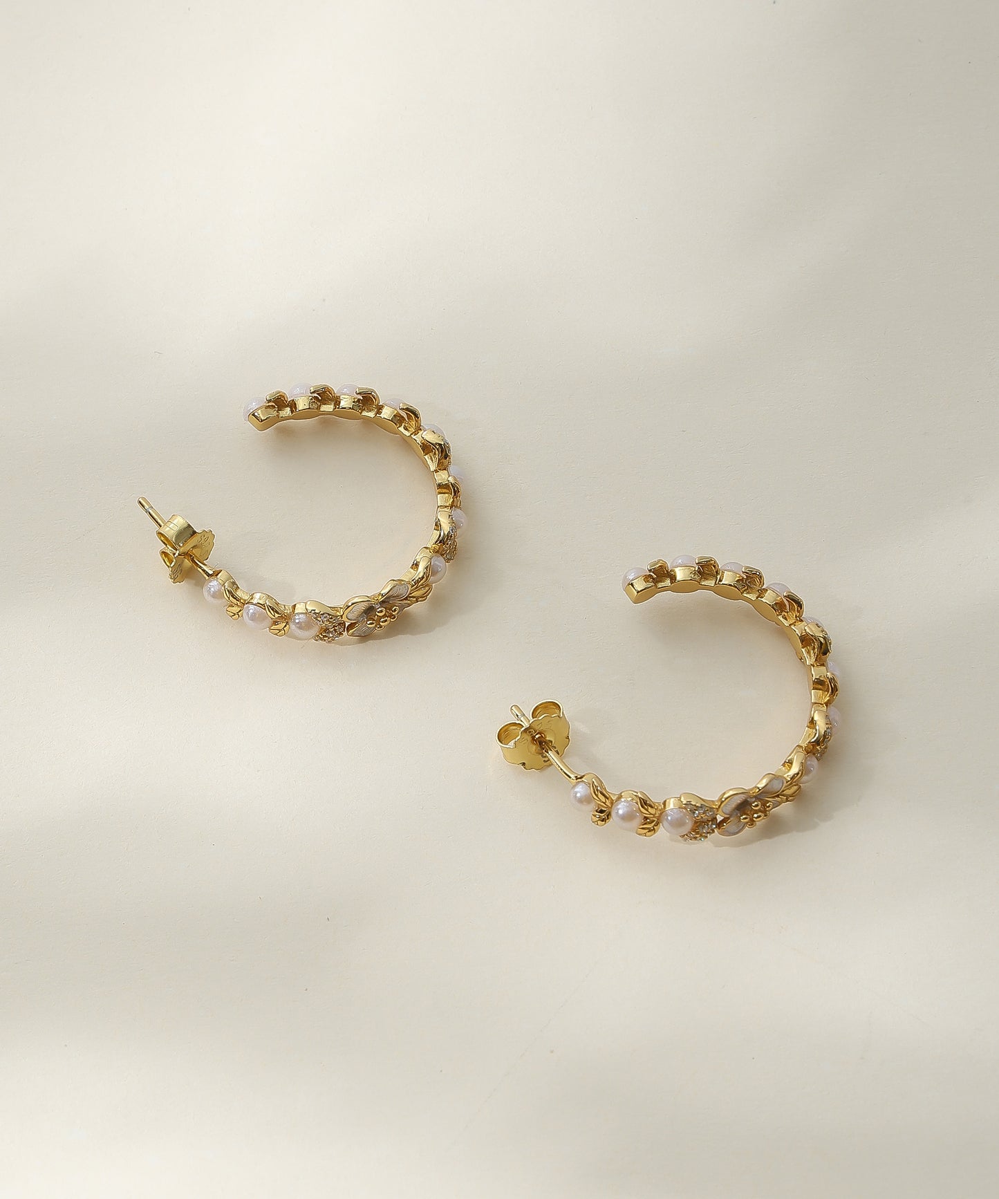 Siora Jewels Classic Pearl Beaded 925 Silver Hoop Earrings for Women | Gold Finish with Natural Pearls & Bead Detailing