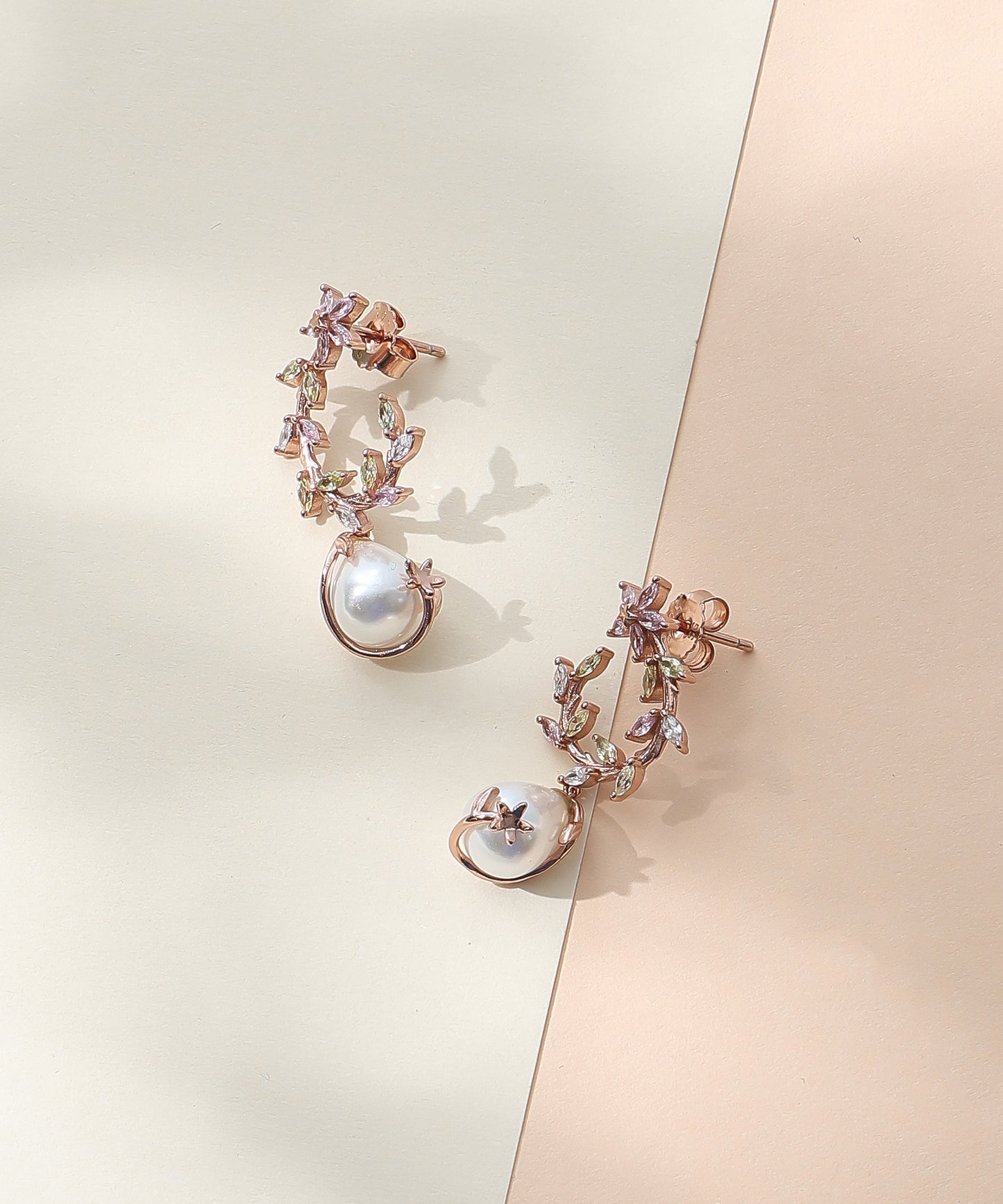 Siora Jewels Pearl Drop 925 Silver Earrings for Women | Rose Gold Finish with Floral Top & Luminous Pearls
