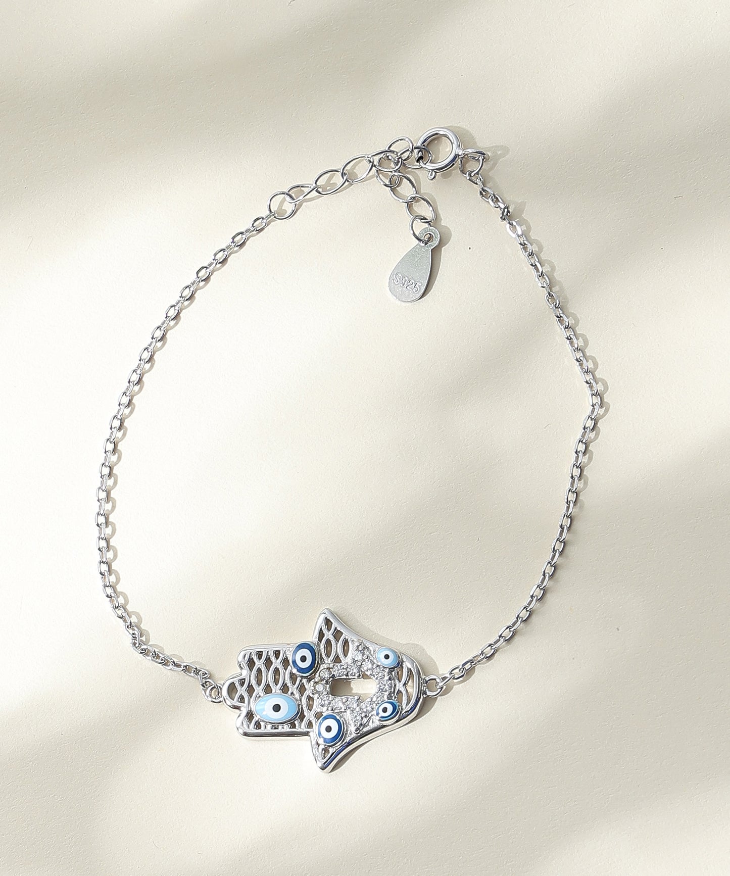 Siora Jewels Evil Eye Multi-Charm 925 Silver Bracelet for Women | Rhodium Finish with Enamel & Zircon Detailing