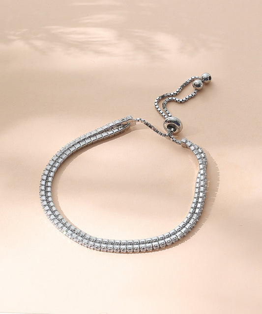 Siora Jewels Classic Tennis 925 Silver Adjustable Bracelet for Women | Rhodium Finish with Zircon Setting