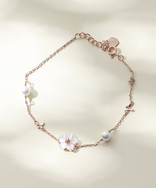 Siora Jewels Floral Pearl 925 Silver Bracelet for Women | Rose Gold Finish with Pearl & Floral Detailing
