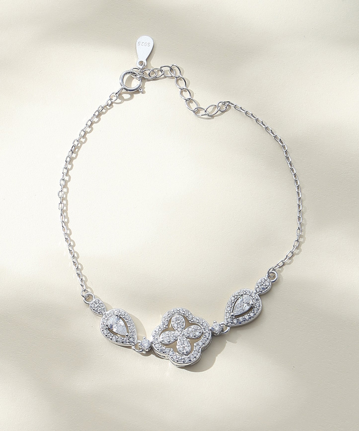 Siora Dual Heart Link 925 Silver Bracelet – Rhodium Finish | Zircon Accents