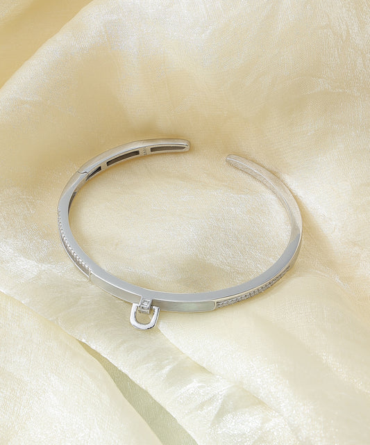 Siora Jewels CZ Kada 925 Silver Bracelet for Women | Rhodium Finish with Mother of Pearl & Zircon Detailing