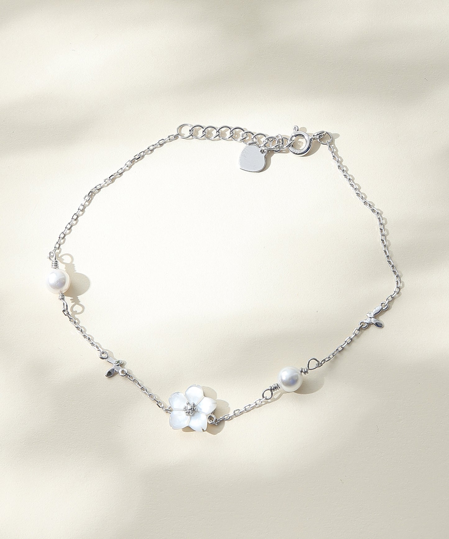 Siora Jewels Floral Pearl 925 Silver Bracelet for Women | Rhodium Finish with Luminous Pearls & Delicate Motifs