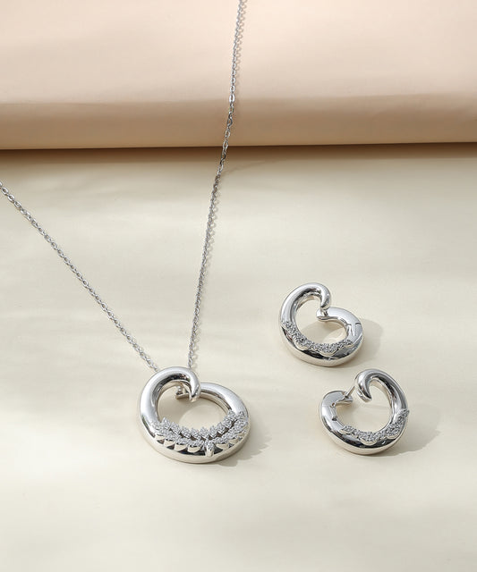 Siora Jewels Heart Loop 925 Silver Jewellery Set for Women | Rhodium Finish with Interlinked Hearts & Zircon Detailing