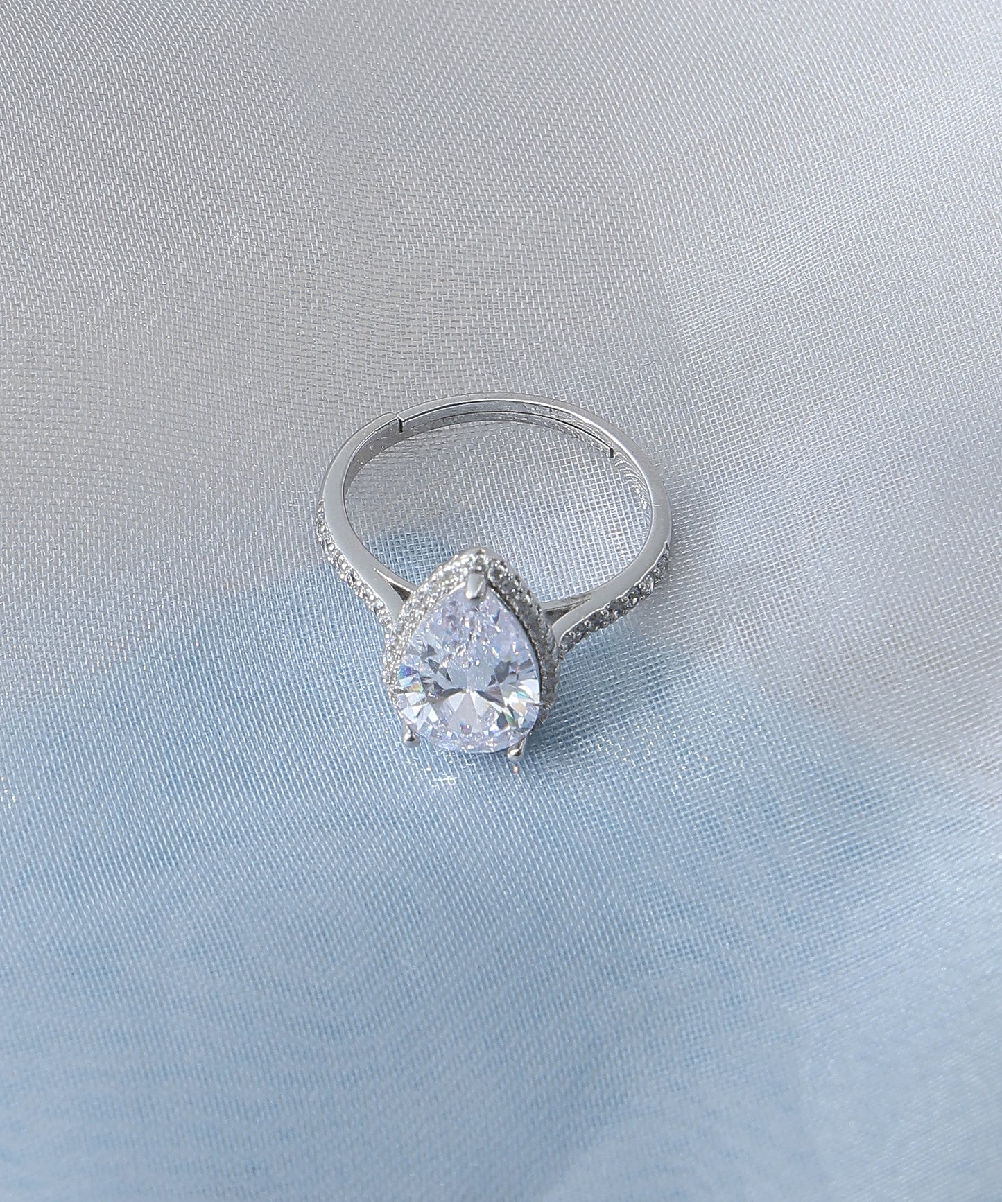 Siora Jewels Lume Tear 925 Silver Solitaire Ring for Women | Rhodium Finish Teardrop Zircon Ring