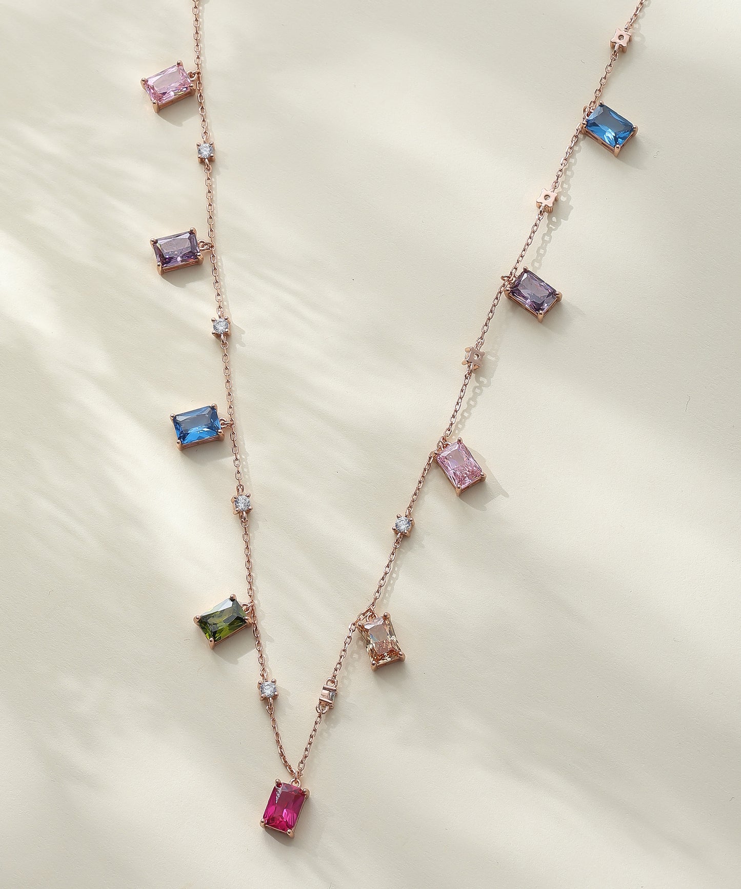 Siora Jewels Prism Glow 925 Silver Necklace for Women | Rose Gold Finish with Multicolour Gemstones & Zircon Detailing