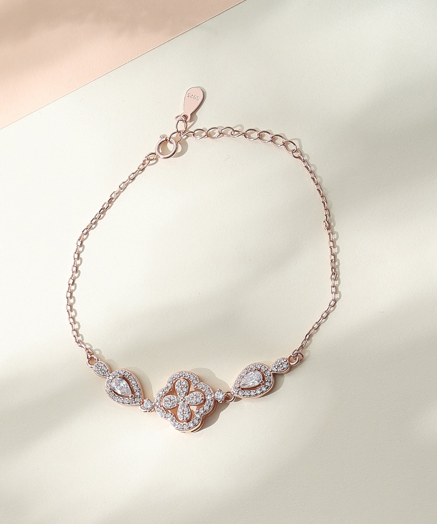 Siora Dual Heart Link 925 Silver Bracelet – Rose Gold Finish | Twin Heart Zircon Accents