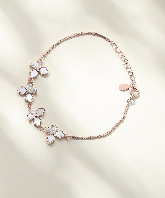 Siora Jewels Floral Charm 925 Silver Bracelet for Women | Rose Gold Finish with Pearl & Floral Detailing