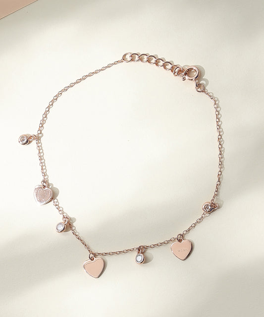 Siora Jewels Heart Charm 925 Silver Bracelet for Women | Rose Gold Finish with Zircon Detailing