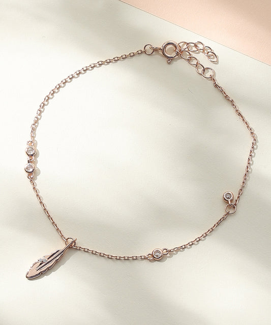 Siora Jewels Feather Charm 925 Silver Bracelet for Women | Rose Gold Finish with Delicate Detailing