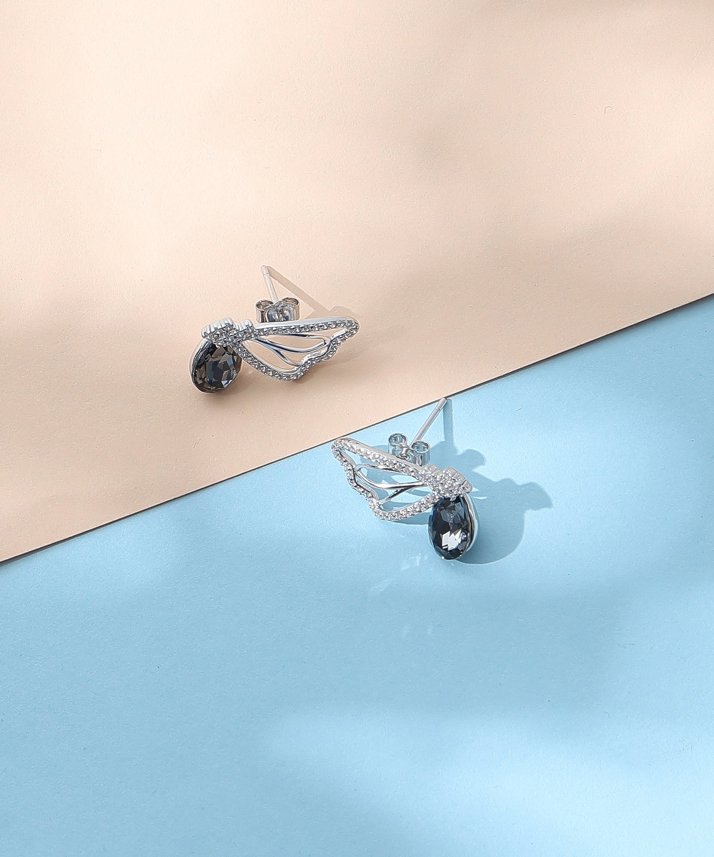 Siora Jewels Twilight Drop 925 Silver Earrings for Women | Rhodium Finish with Black Stone & Zircon Detailing