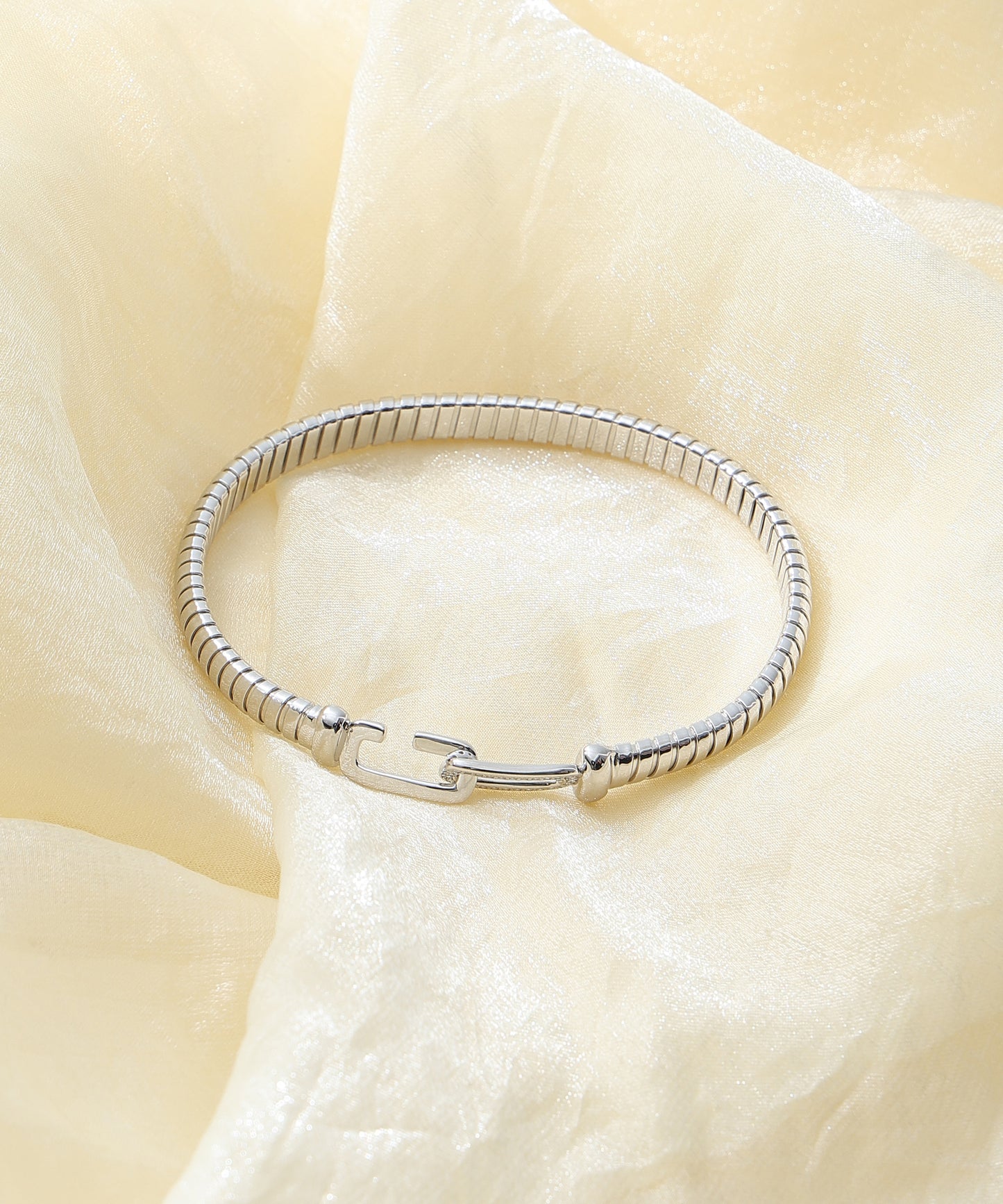 Siora Jewels CZ Kada 925 Silver Kada for Women | Rhodium Finish with Modern Link Design & Zircon Detailing