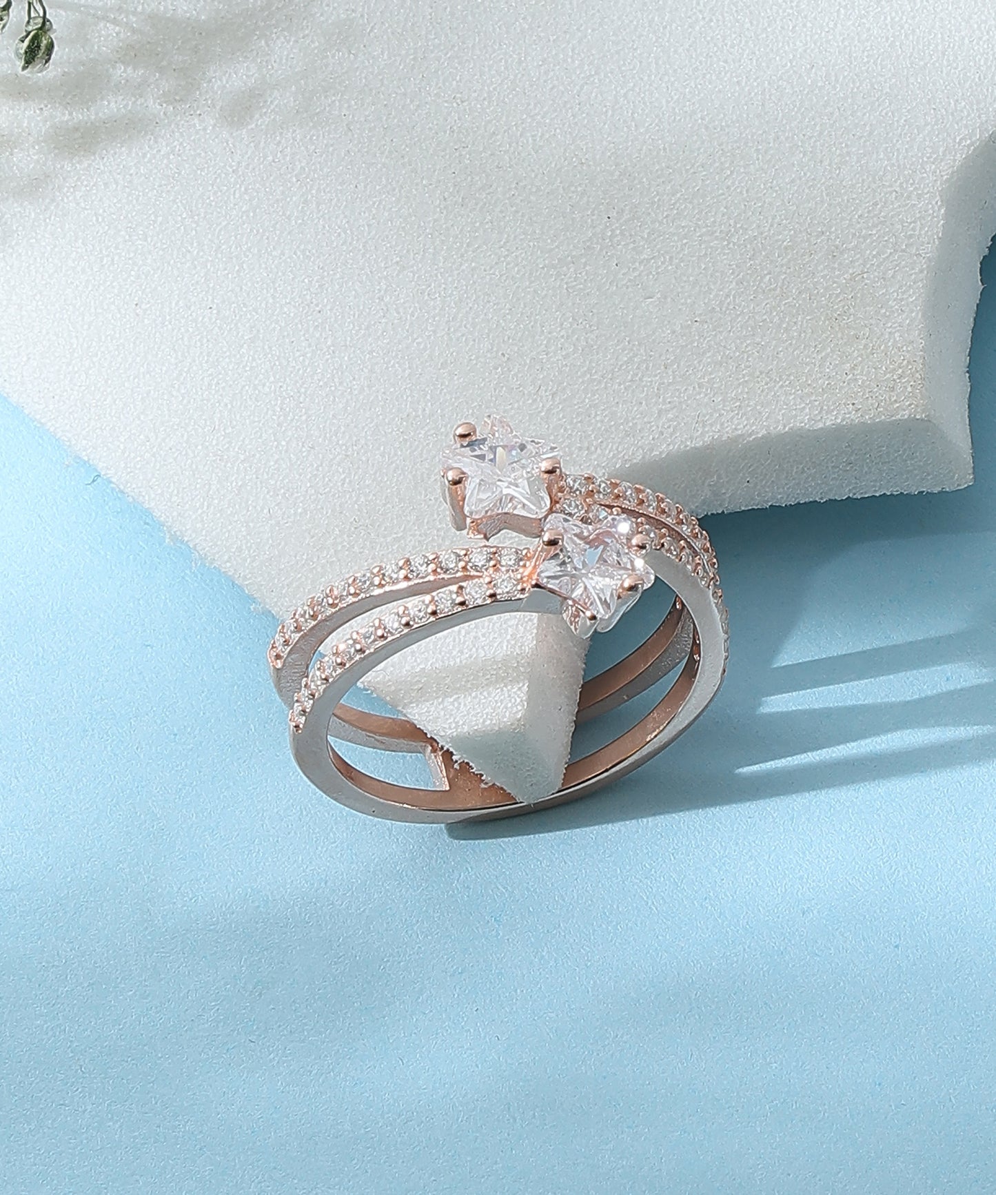 Siora Jewels Celeste Star 925 Silver Ring for Women | Rose Gold Finish with Twin Star Zircon Detailing