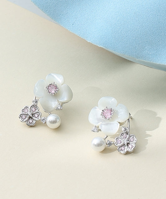 Siora Jewels White Floral 925 Silver Pendant Set for Women | Rhodium Finish with Pearl & Zircon Accents