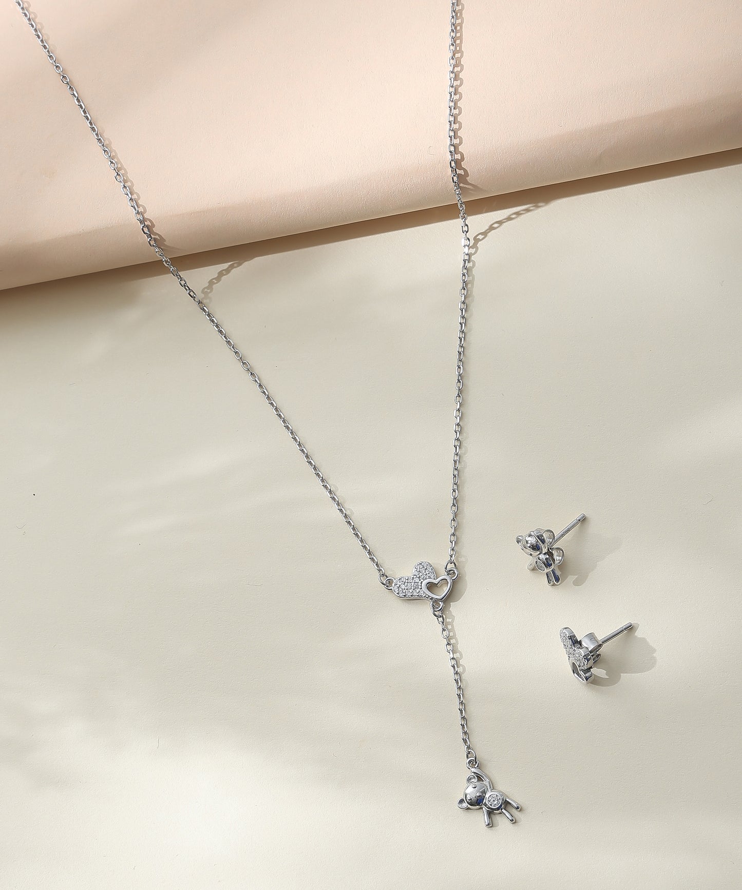 Siora Jewels Teddy Drop 925 Silver Pendant Set for Women | Rhodium Finish with Zircon Detailing
