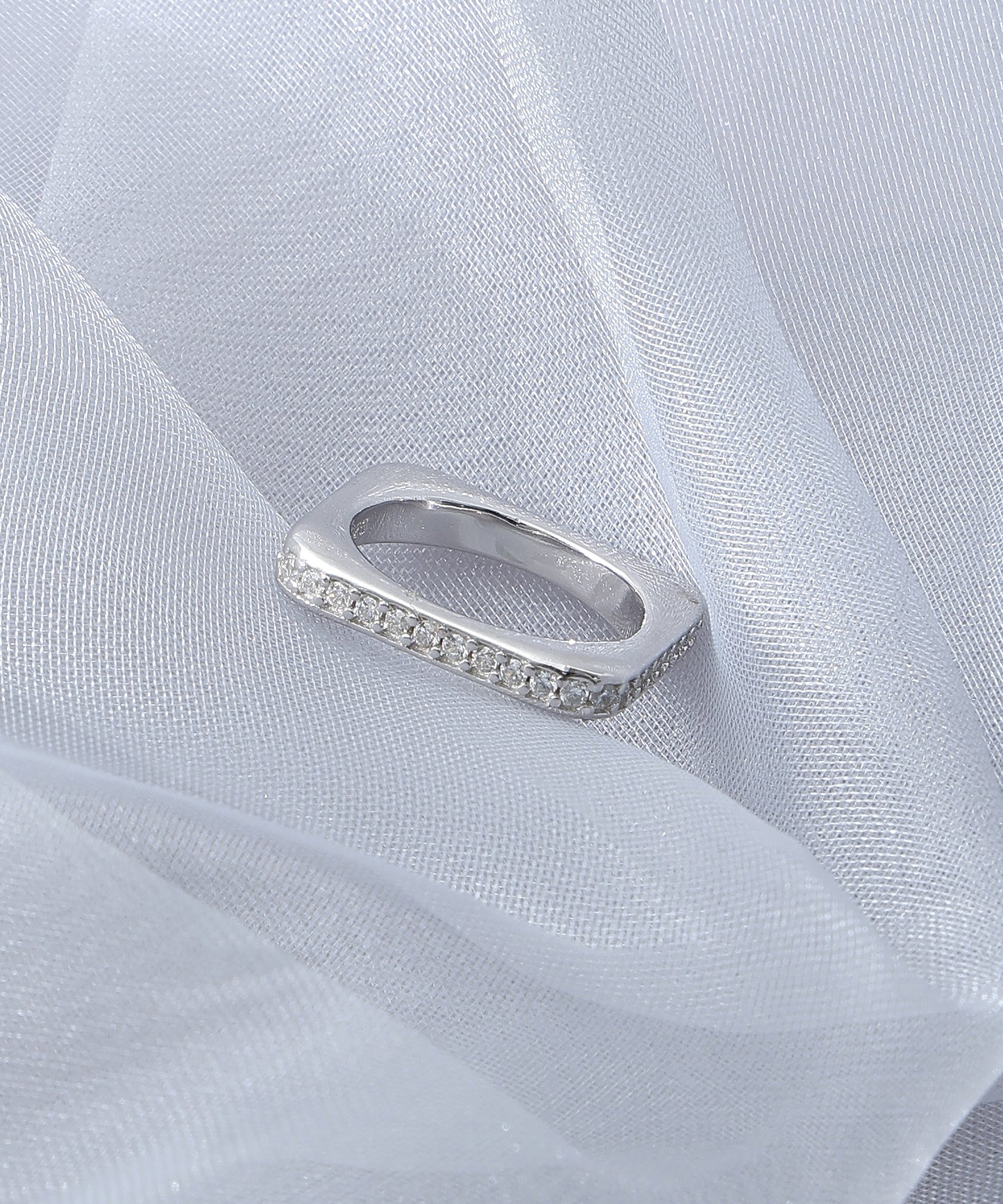 Siora Jewels Square-Set 925 Silver Ring for Women | Rhodium Finish Minimal Zircon Band Ring