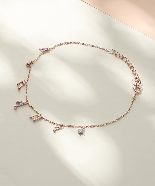 Siora Jewels Music Note 925 Silver Bracelet for Women | Rose Gold Finish with Zircon Detailing