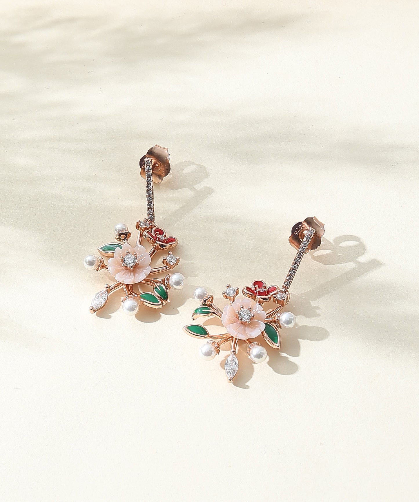 Siora Jewels Floral Harmony 925 Silver Jewellery Set for Women | Rose Gold Finish with Multicolour Enamel, Pearls & Zircons