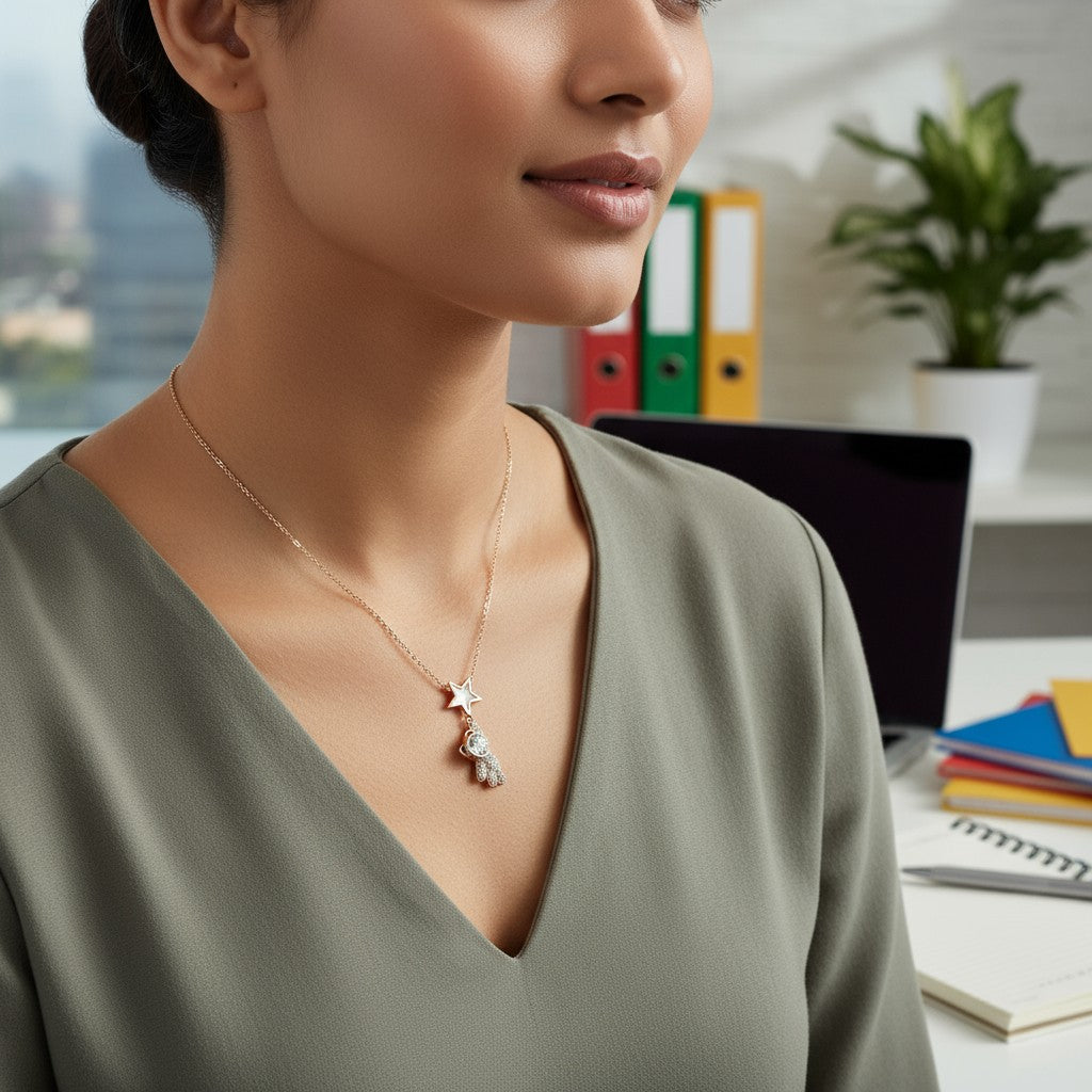 Siora Jewels Cosmo Dream 925 Silver Necklace for Women | Rose Gold Finish with Star Motif & Zircon Detailing