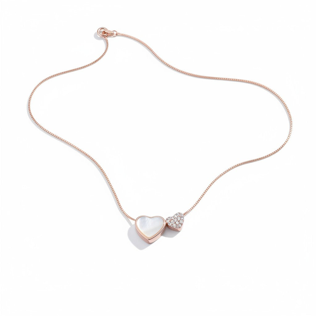 Siora Jewels Eternal Bond 925 Sterling Silver Heart Necklace for Women | Rose Gold Finish with Zircon Detailing