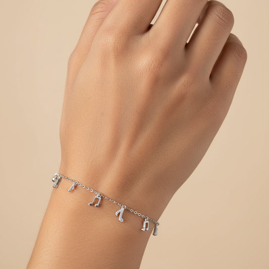 Siora Jewels Music Note 925 Silver Bracelet for Women | Rhodium Finish with Minimal Charm Detailing