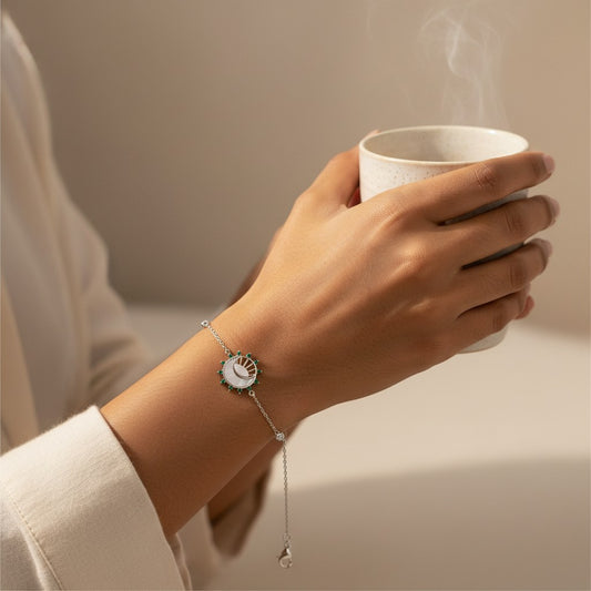 Siora Jewels Evil Eye 925 Silver Bracelet for Women | Rhodium Finish with Enamel & Zircon Detailing