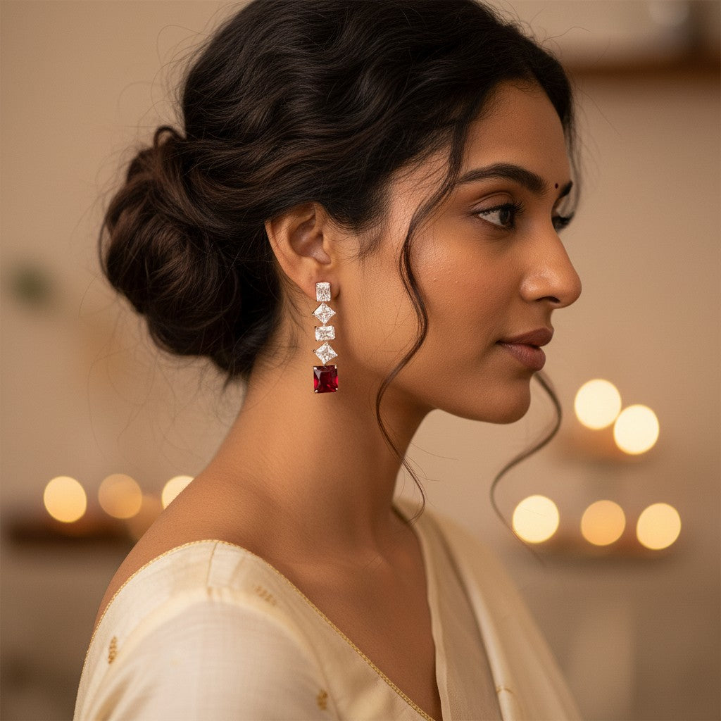 Siora Jewels Rose CZ 925 Silver Earrings for Women | Rose Gold Finish with Red Detailing