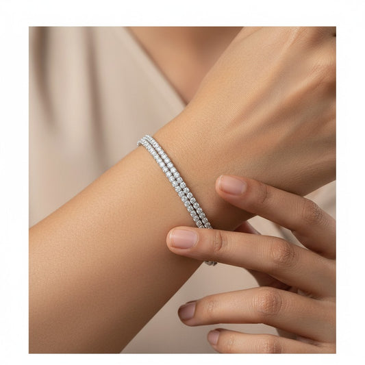 Siora Jewels Classic Tennis 925 Silver Adjustable Bracelet for Women | Rhodium Finish with Zircon Setting