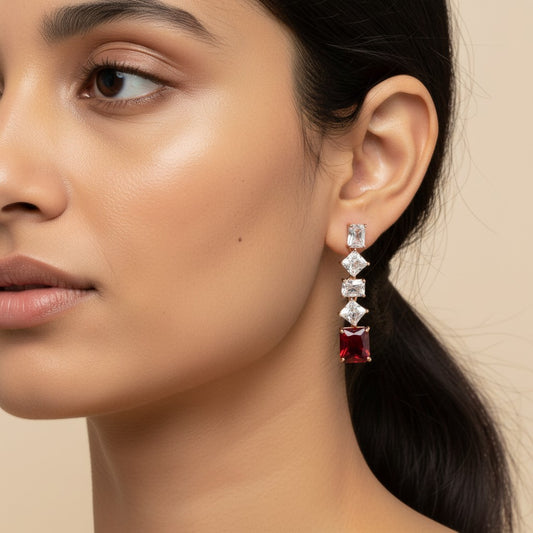 Siora Jewels Rose CZ 925 Silver Earrings for Women | Rose Gold Finish with Red Detailing