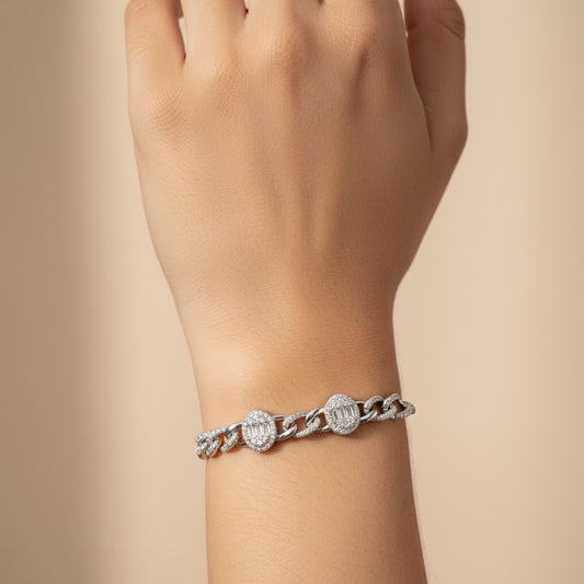 Siora Jewels Radiant Link 925 Silver Bracelet for Women | Rhodium Finish with Emerald-Cut Zircon Detailing