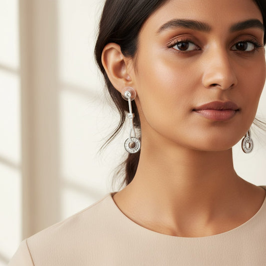 Siora Jewels Lume Orbit 925 Silver Earrings for Women | Rhodium Finish with Zircon Detailing