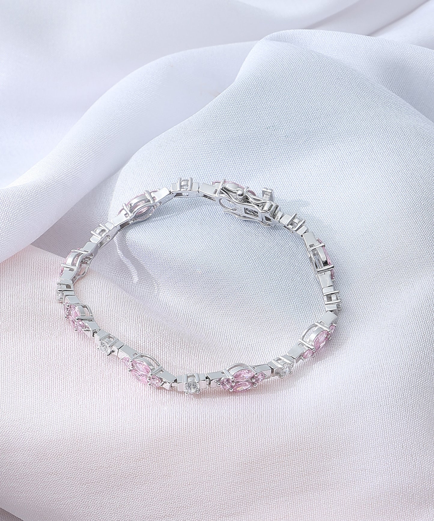 Siora Jewels Blush Petal 925 Silver Bracelet for Women | Rhodium Finish with Pink Zircon Detailing