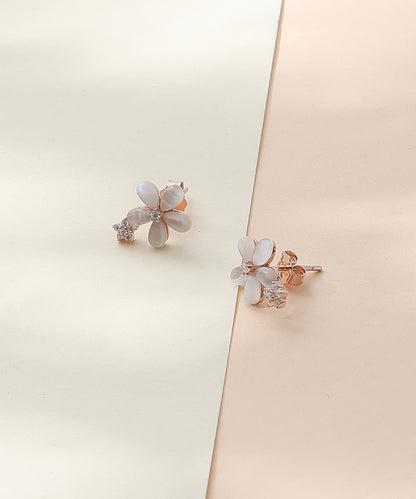 Siora Jewels Petite Floral 925 Silver Stud Earrings for Women | Rose Gold Finish with Enamel & Zircon Detailing
