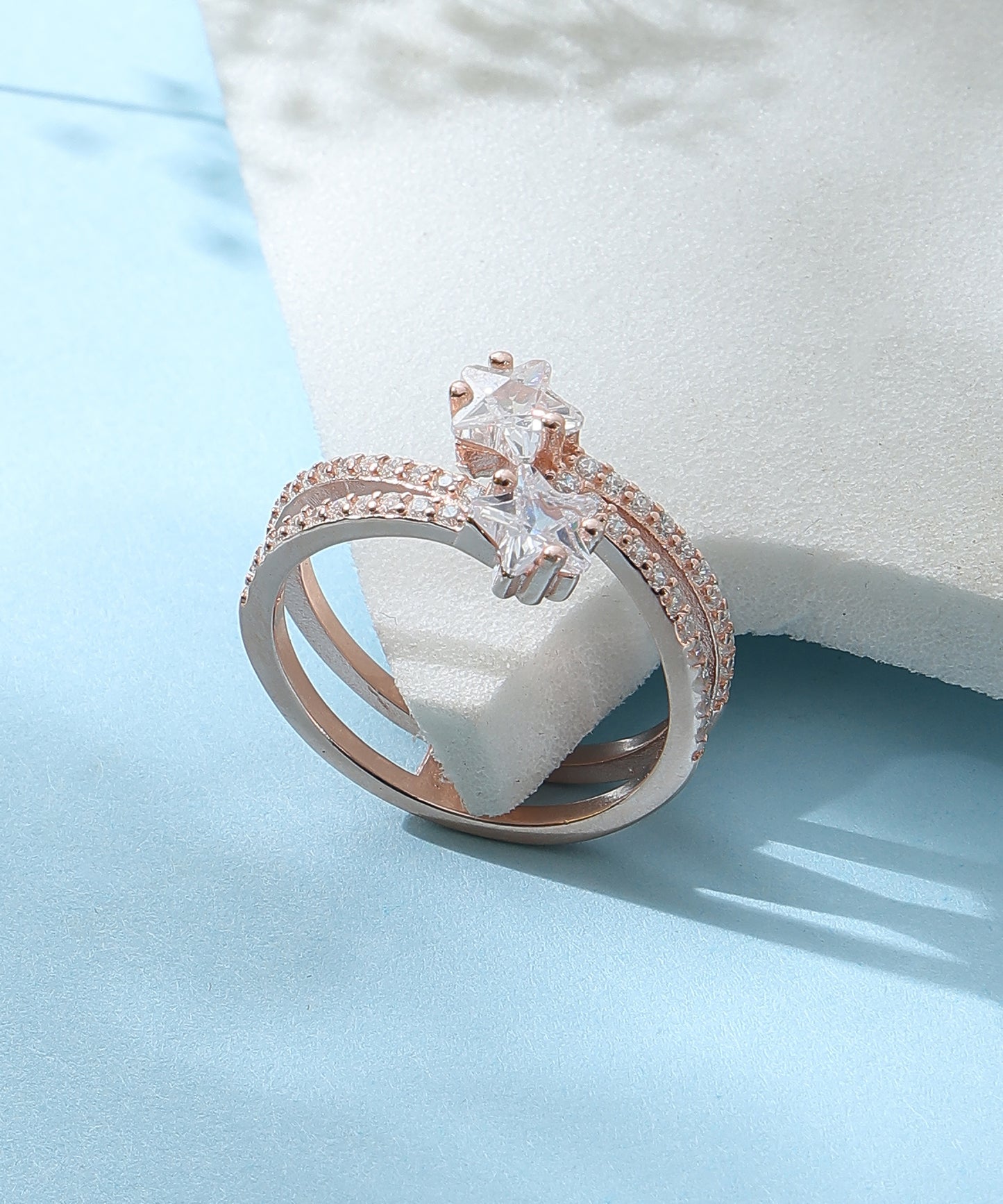 Siora Jewels Celeste Star 925 Silver Ring for Women | Rose Gold Finish with Twin Star Zircon Detailing