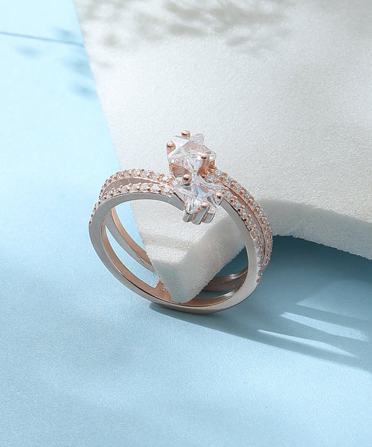 Siora Jewels Celeste Star 925 Silver Ring for Women | Rose Gold Finish with Twin Star Zircon Detailing