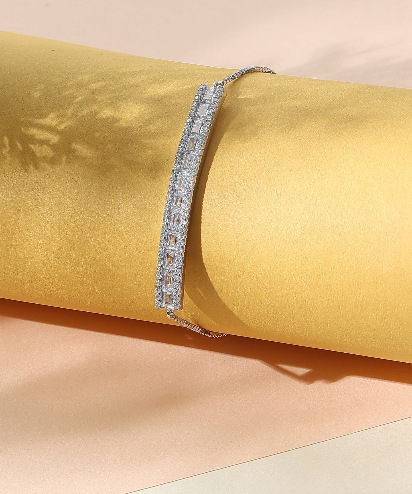 Siora Jewels Linear Luxe 925 Silver Bracelet for Women | Rhodium Finish with Emerald-Cut Zircon Detailing