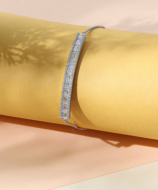 Siora Jewels Linear Luxe 925 Silver Bracelet for Women | Rhodium Finish with Emerald-Cut Zircon Detailing