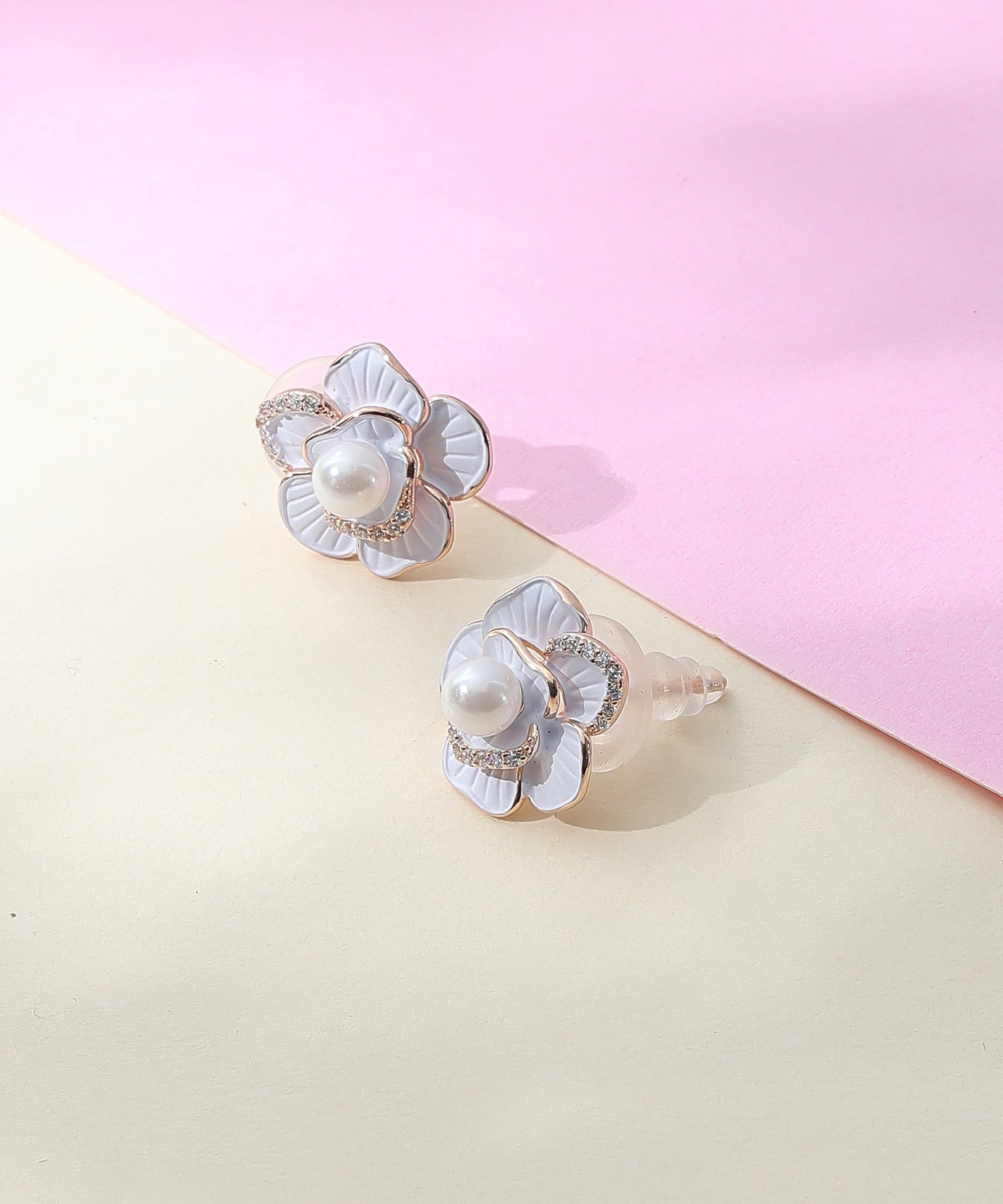 Siora Jewels White Blossom 925 Silver Earrings for Women | Rhodium Finish with Enamel Floral & Pearl Detailing
