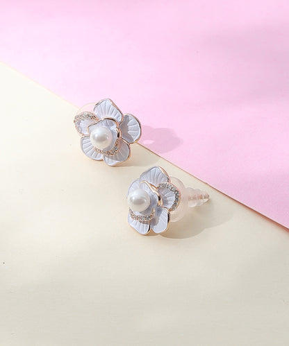 Siora Jewels White Blossom 925 Silver Earrings for Women | Rhodium Finish with Enamel Floral & Pearl Detailing