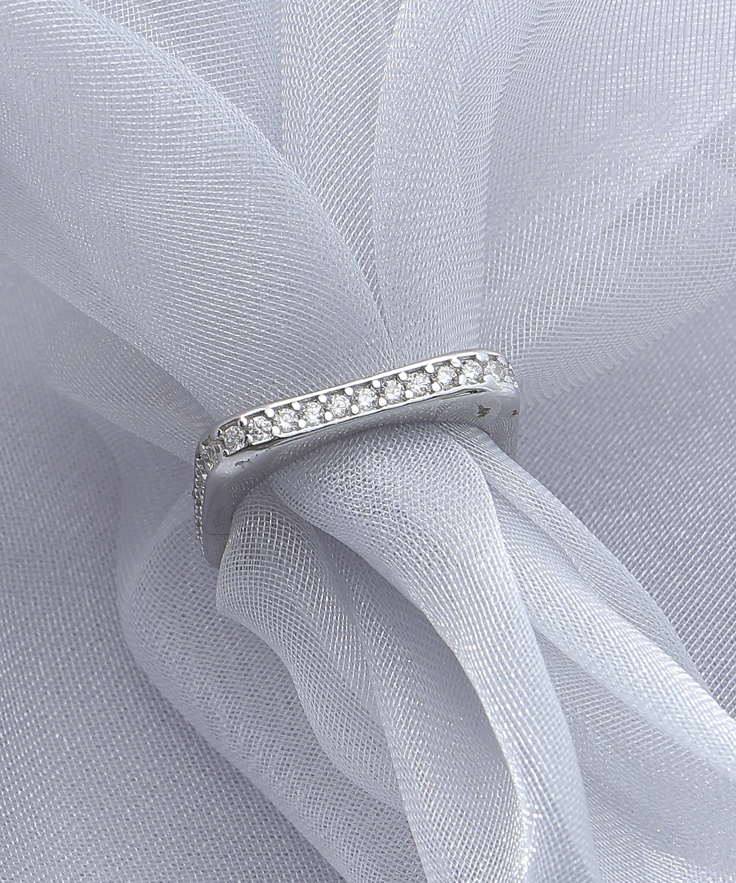 Siora Jewels Square-Set 925 Silver Ring for Women | Rhodium Finish Minimal Zircon Band Ring