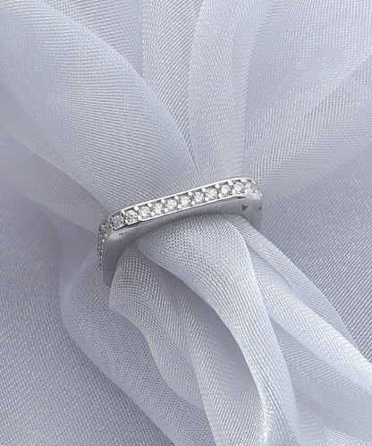 Siora Jewels Square-Set 925 Silver Ring for Women | Rhodium Finish Minimal Zircon Band Ring