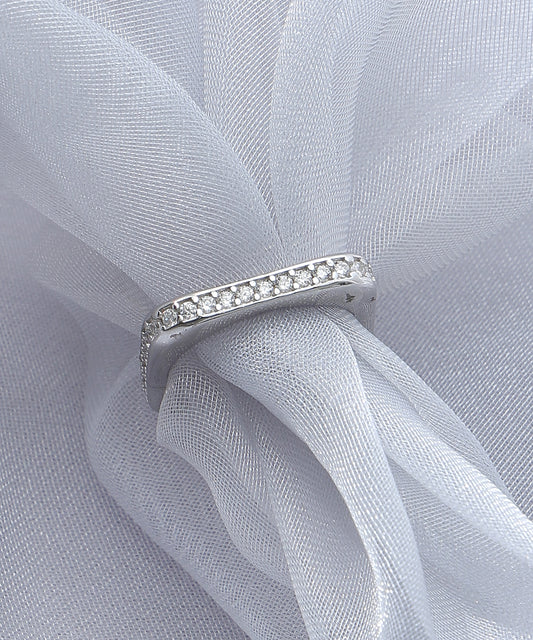 Siora Jewels Square-Set 925 Silver Ring for Women | Rhodium Finish Minimal Zircon Band Ring